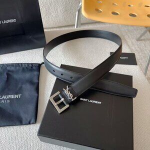 Black Leather Belt with Gold Buckle